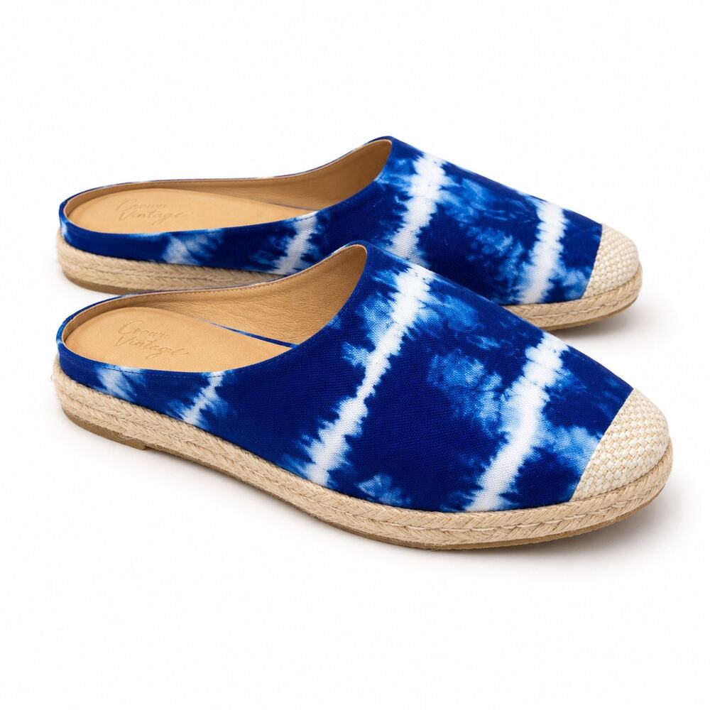 CROWN VINTAGE Blue Tie Dye Espadrille Mules Slides Boho Coastal | Size 8